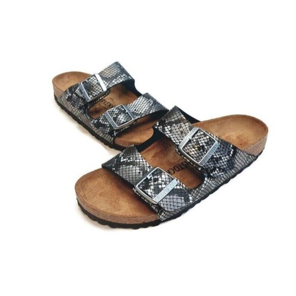 Birkenstock Arizona Sandals Mens 5 - 5.5 Womens 7 - 7.5 Black Python Narrow - Picture 5 of 9